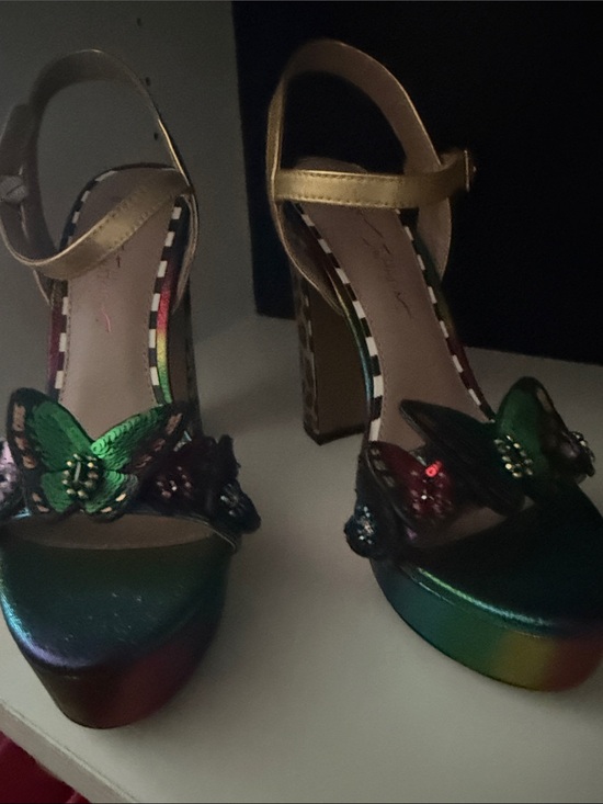 Betsey Johnson Shoes - Betsey Johnson Multicolor Butterfly Platform Heels with Gold Ankle Straps
